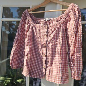 Madewell gingham square neck button down top